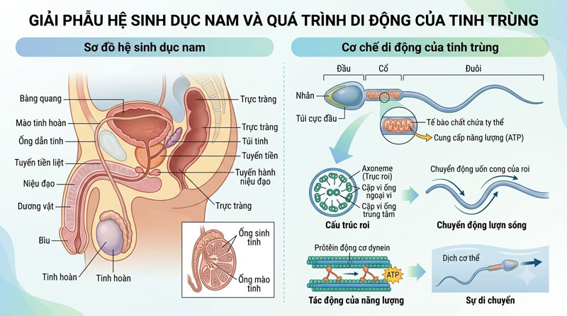 Giải phẫu hệ sinh dục nam và quá trình di động của tinh trùng