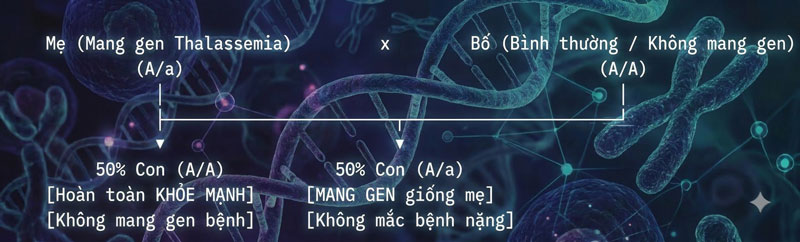 Sơ đồ di truyền khi Mẹ Mang Gen Thalassemia Bố Bình Thường