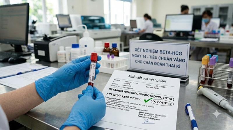 Xét nghiệm máu beta-hCG vào ngày thứ 14 là tiêu chuẩn vàng chẩn đoán đậu thai.